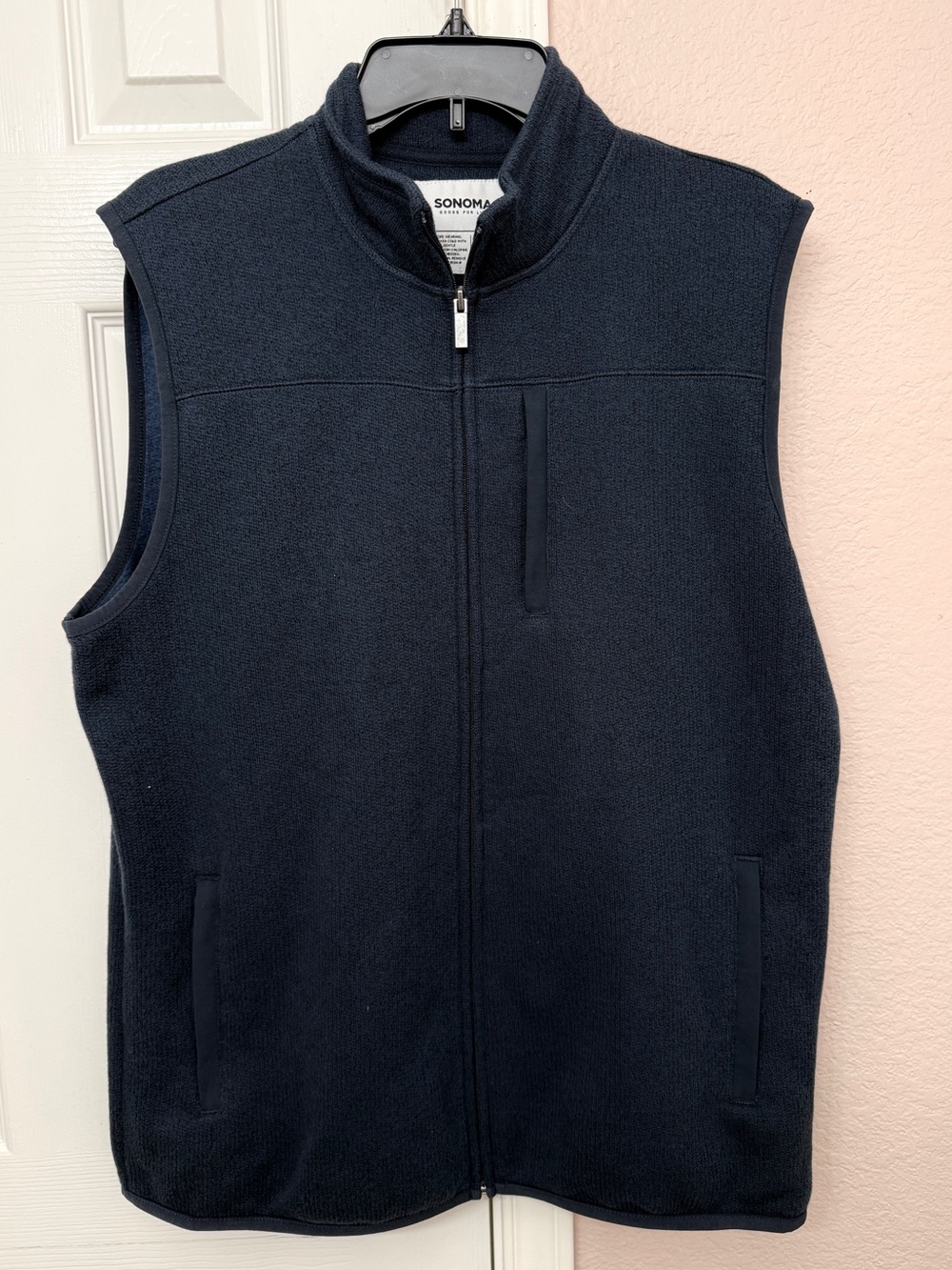 Sonoma Goods For Life Mens L Blue Fleece Full Zip Vest Jacket Pocket